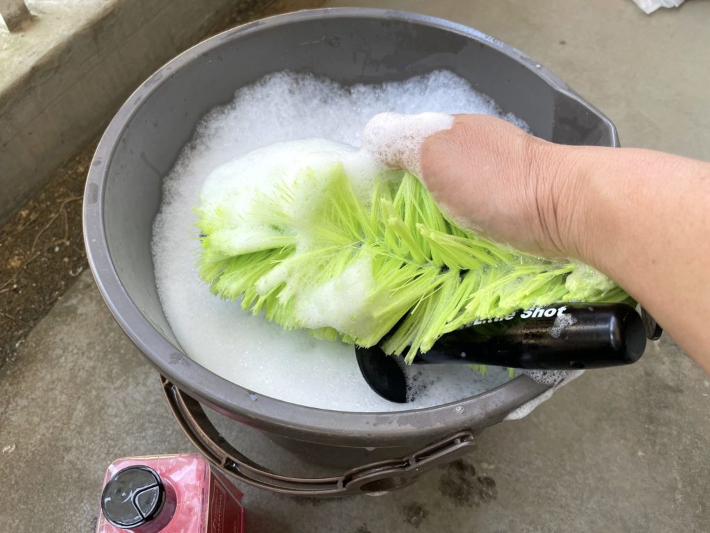 カーシャンプーで手洗いする