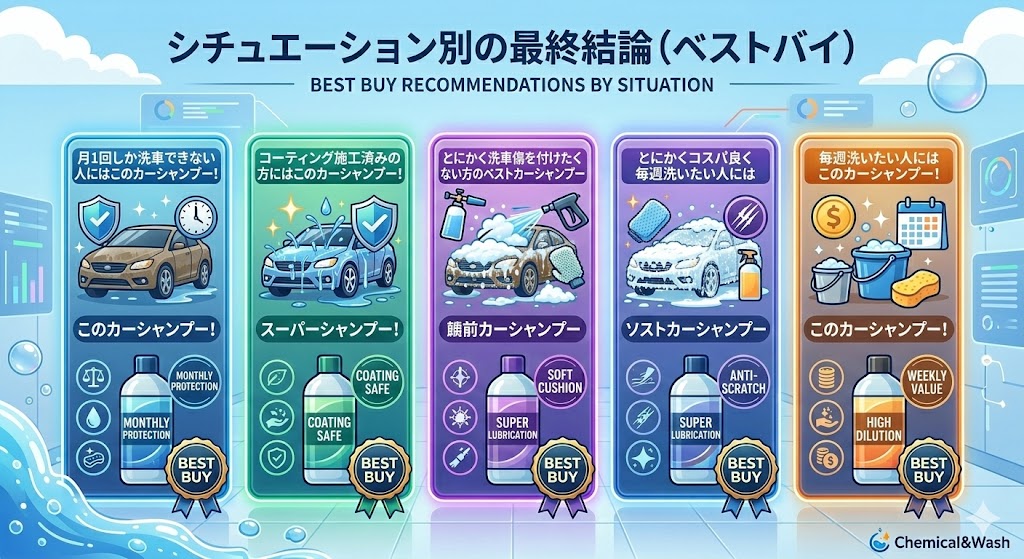 シチュエーション別の最終結論（ベストバイ）カーシャンプー